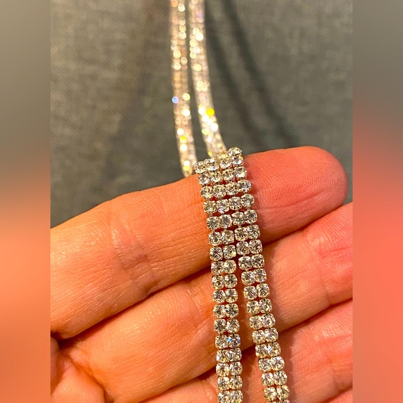 JEWELRY SALE Elegant silver rhinestone necklace twisted bolo tie design,ABS - Picture 5 of 15